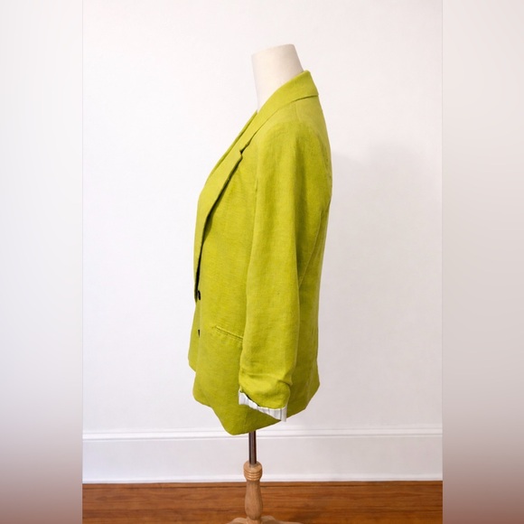 Jules & Leopold Lime Green Double-Breasted Linen-Blend Blazer - Picture 2 of 6